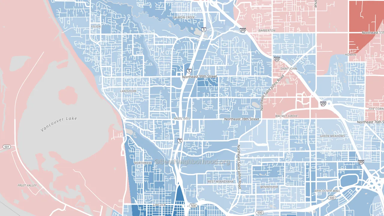 98665, WA block-group political-lean map