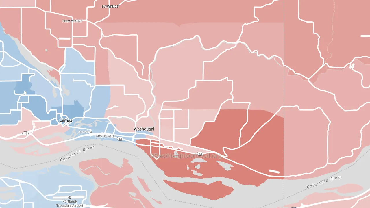 98671, WA block-group political-lean map