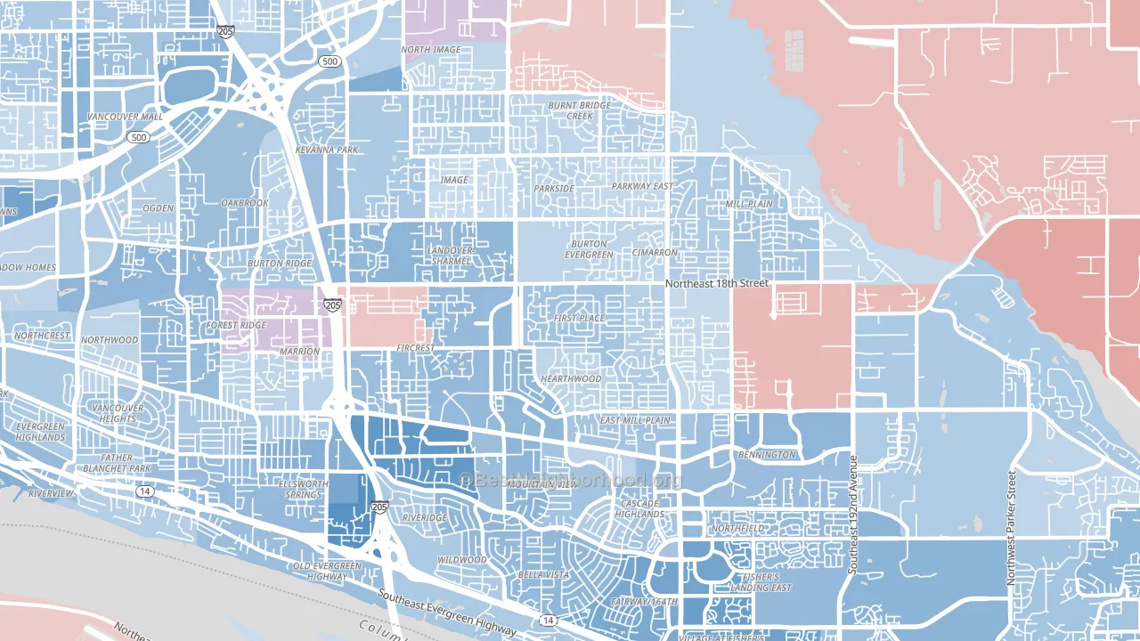 98684, WA block-group political-lean map