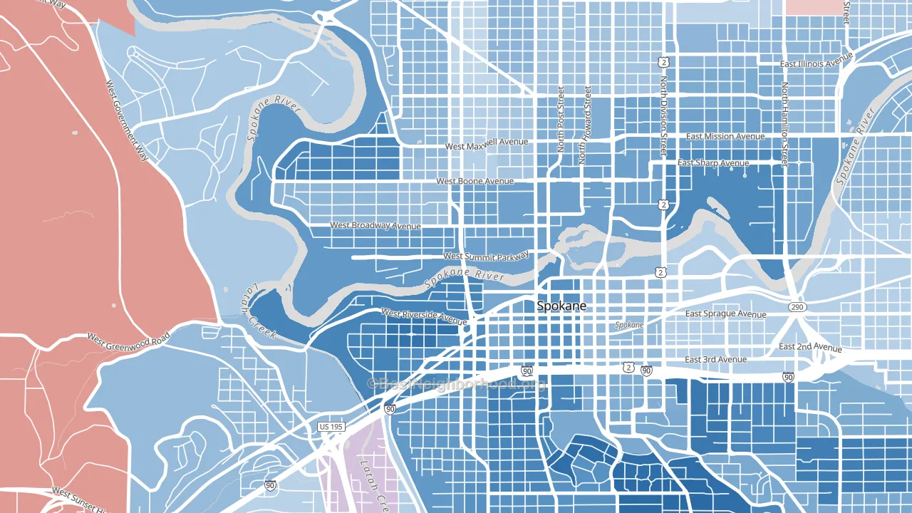 99201, WA block-group political-lean map