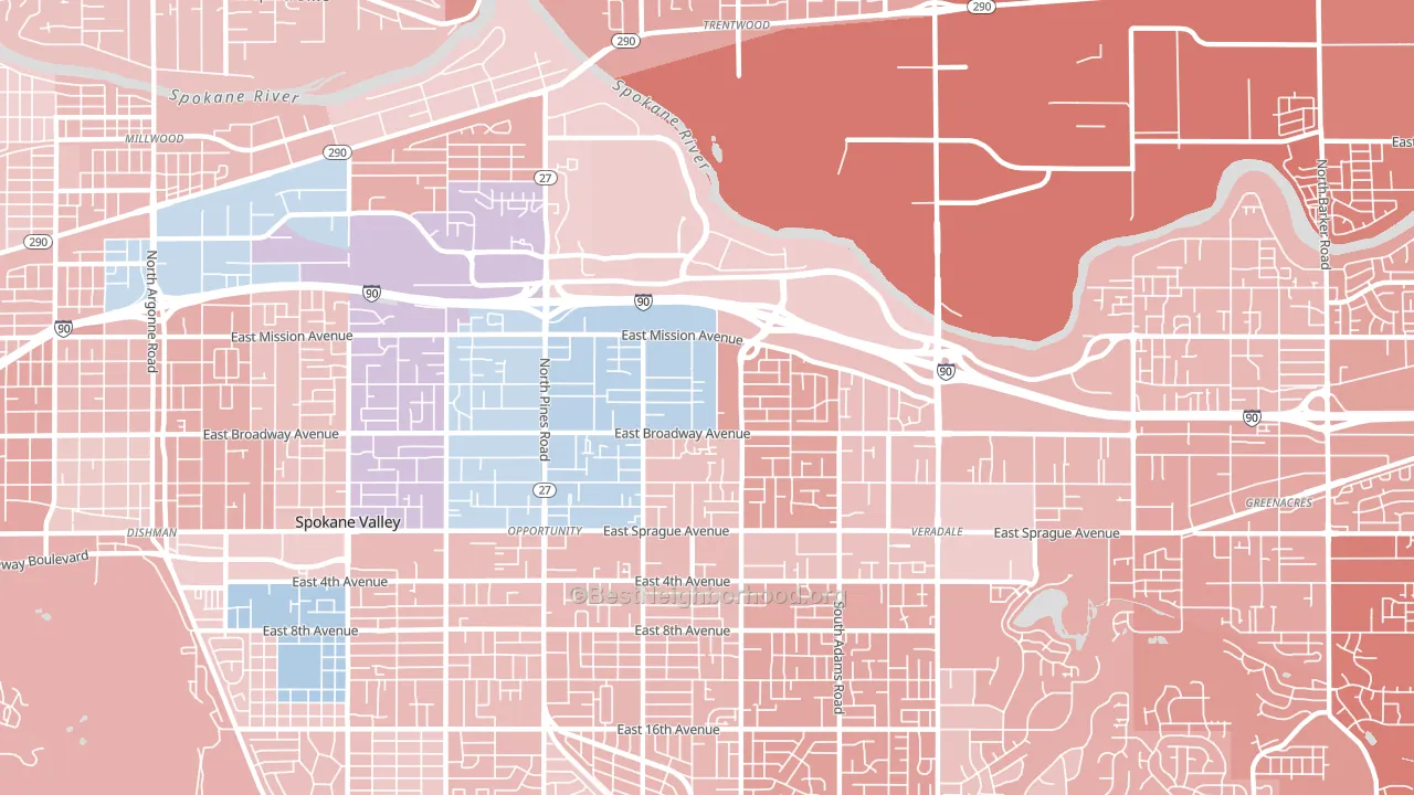 99216, WA block-group political-lean map
