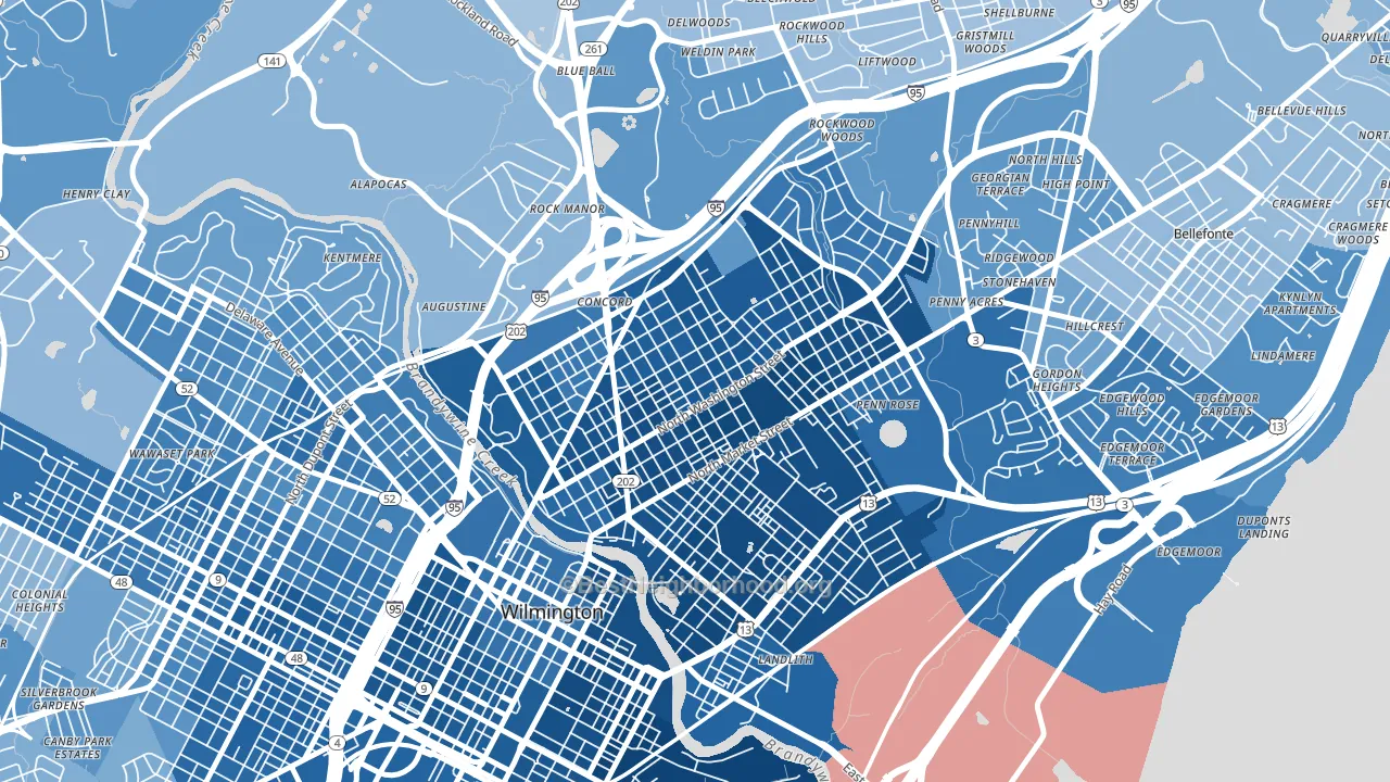 9th Ward, Wilmington, DE block-group political-lean map