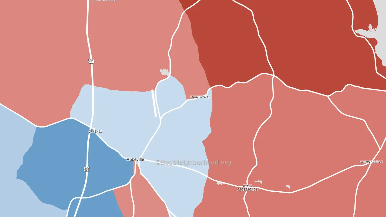 Abbeville, AL block-group political-lean map