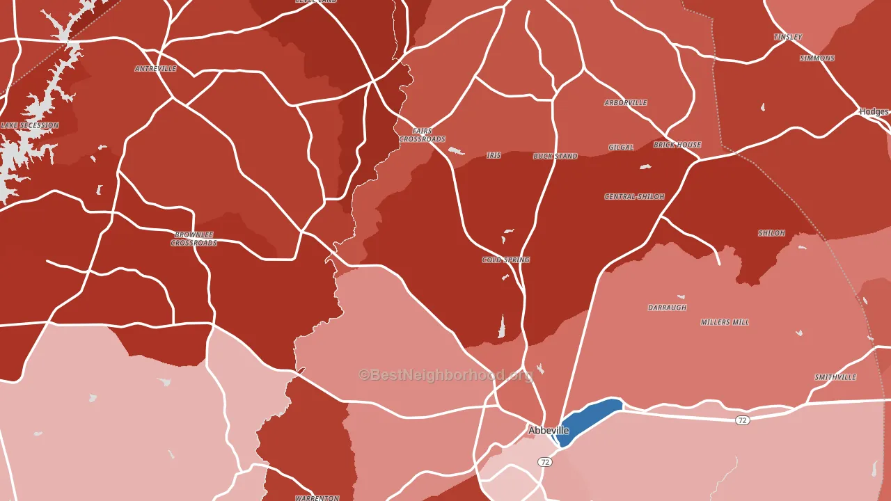 Abbeville County, SC block-group political-lean map