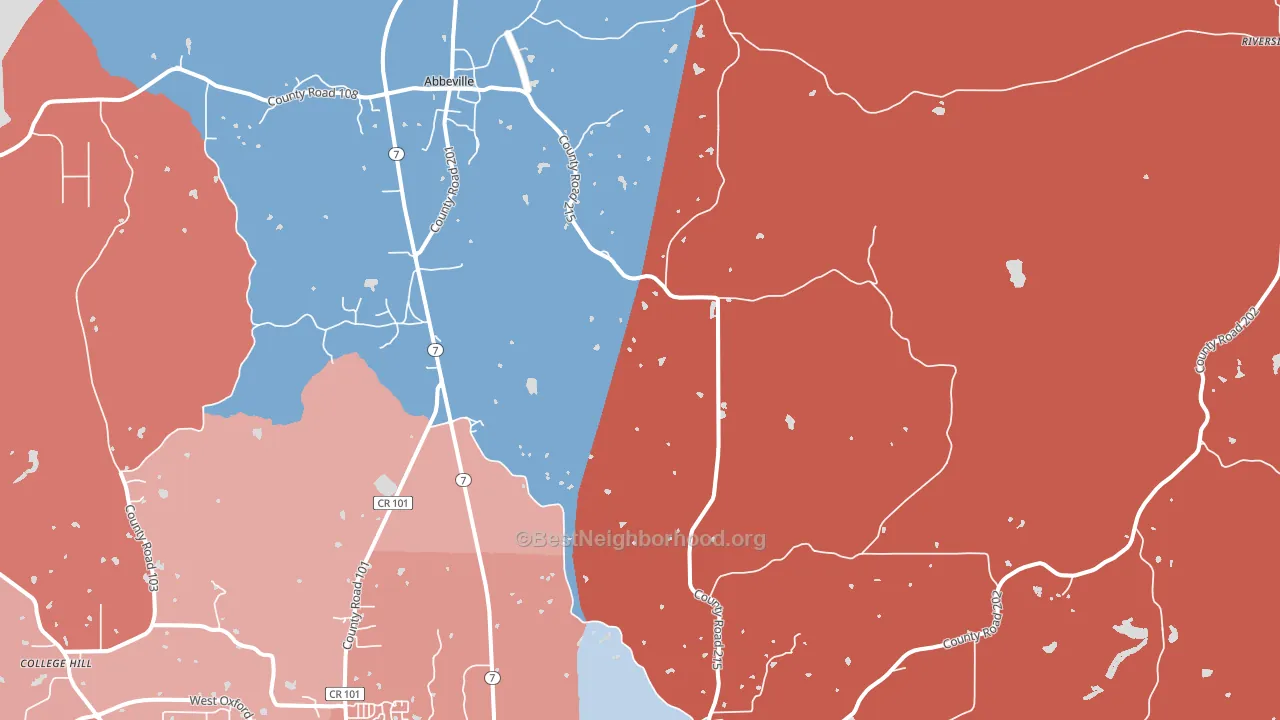Abbeville, MS block-group political-lean map