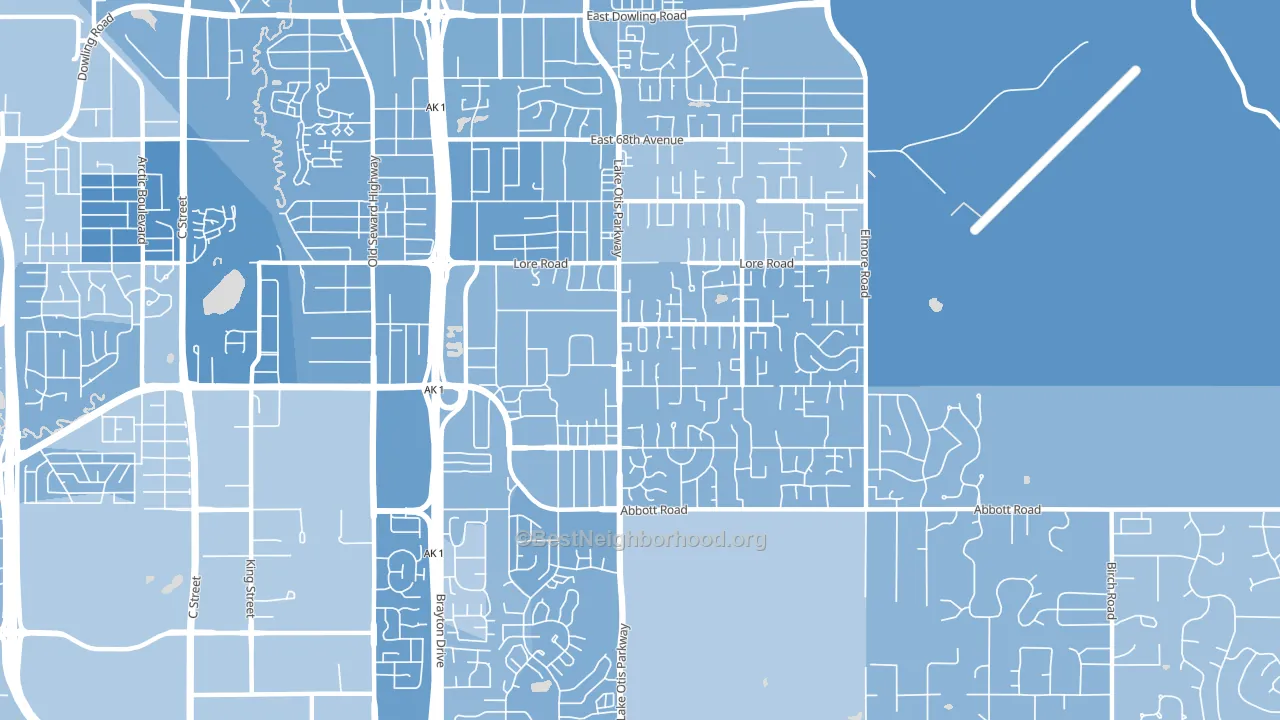 Abbott Loop, Anchorage, AK block-group political-lean map