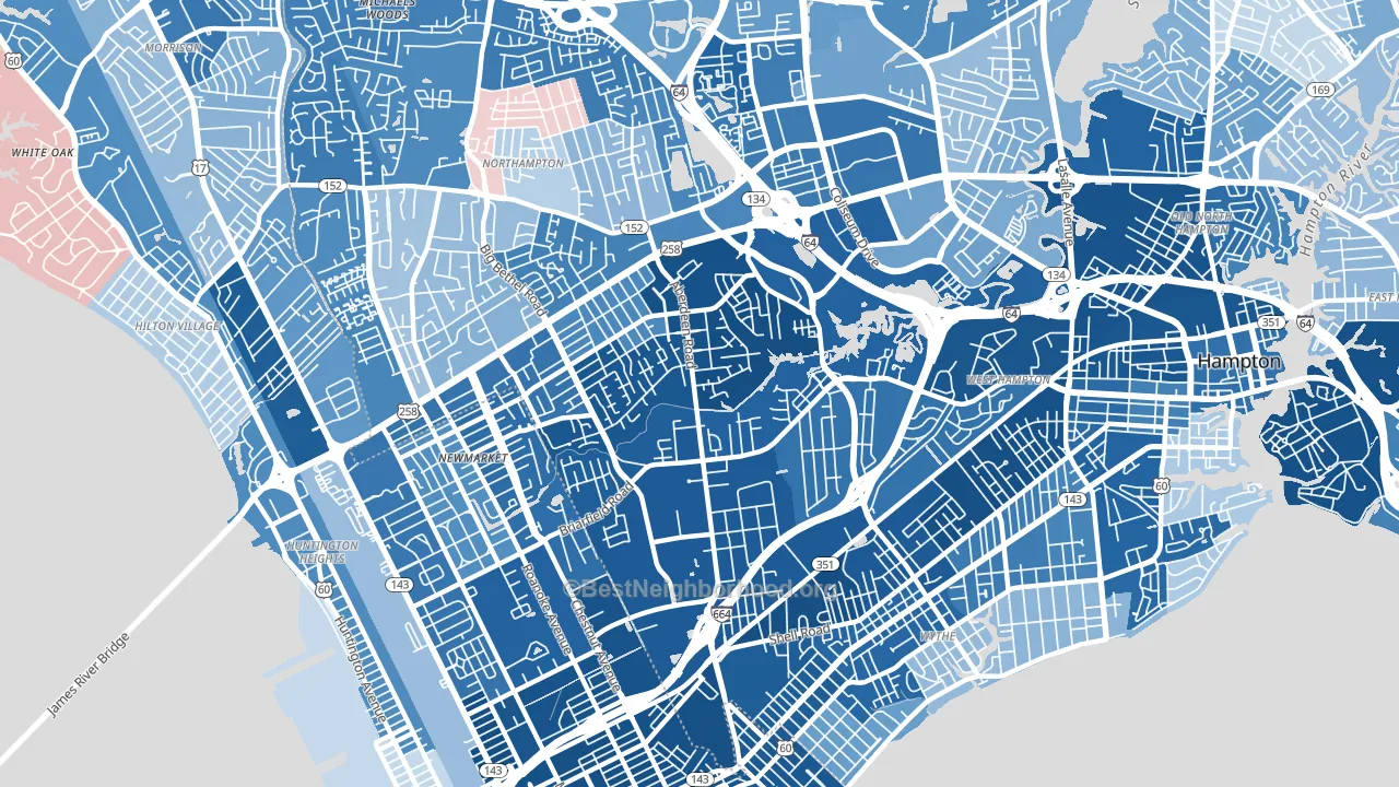 Aberdeen, Hampton, VA block-group political-lean map