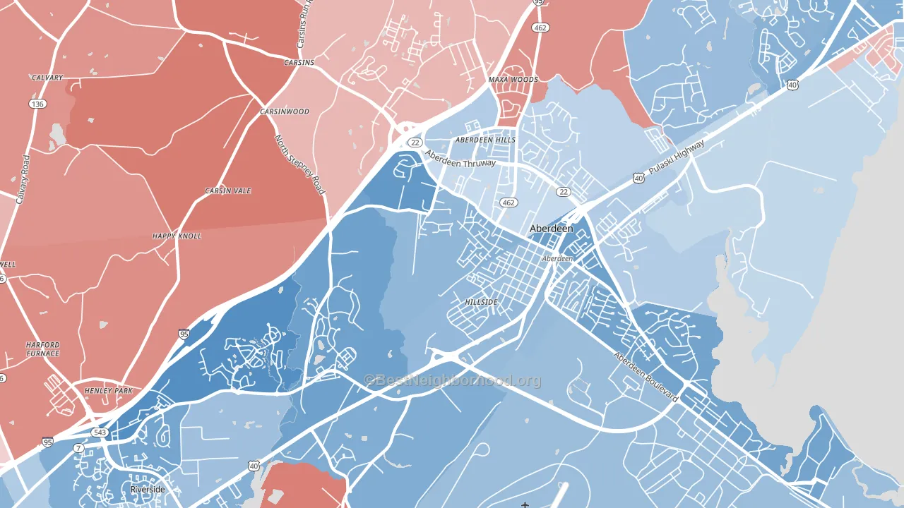 Aberdeen, MD block-group political-lean map