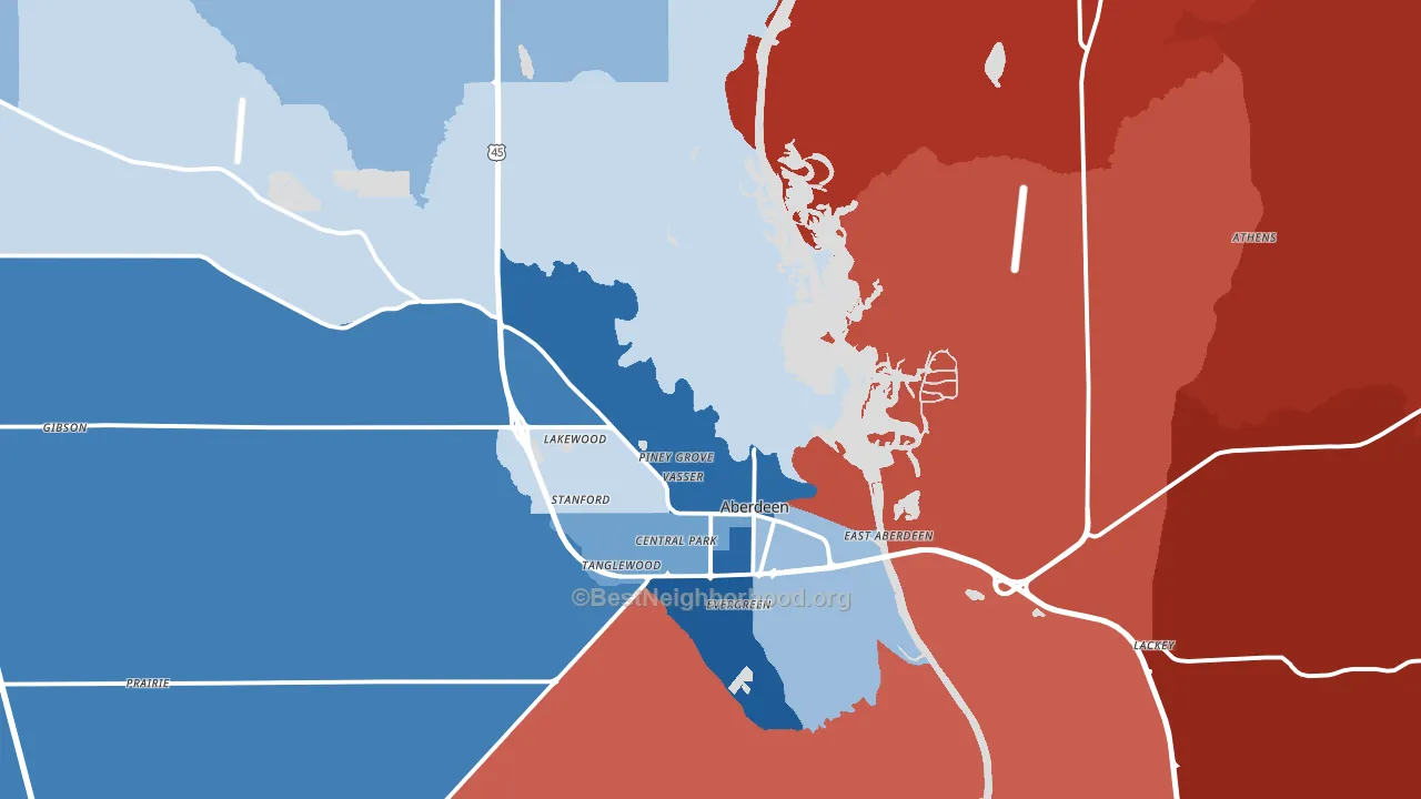 Aberdeen, MS block-group political-lean map