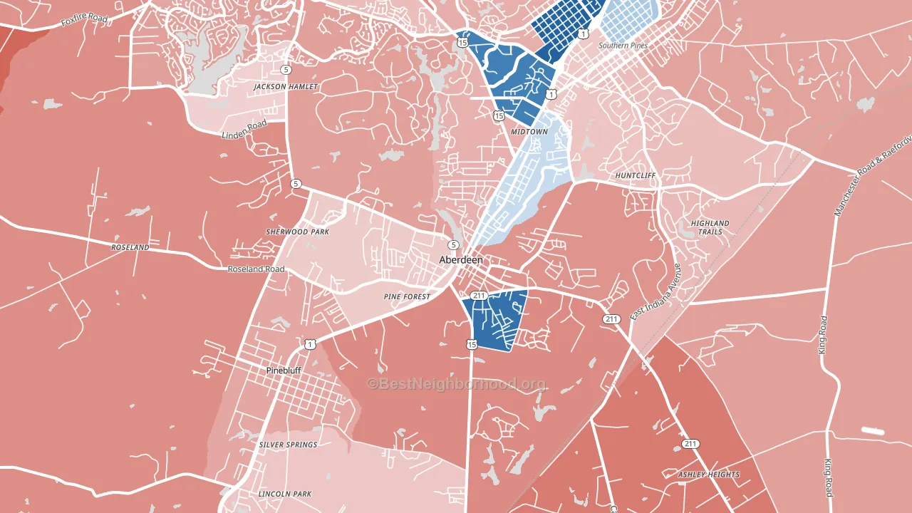 Aberdeen, NC block-group political-lean map