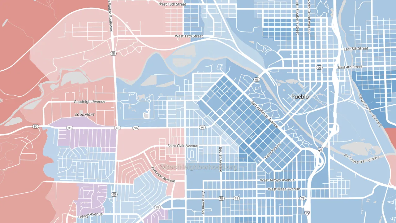 Aberdeen, Pueblo, CO block-group political-lean map