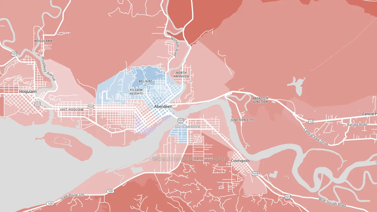 Aberdeen, WA block-group political-lean map
