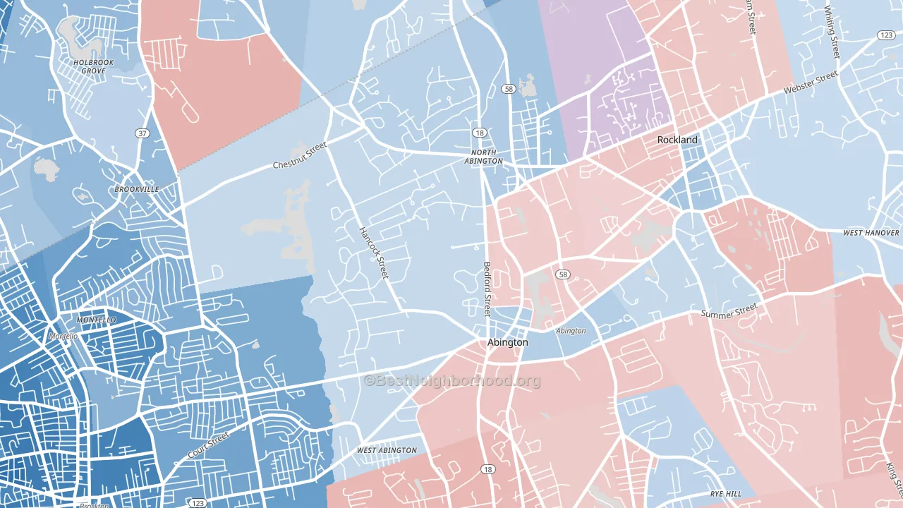 Abington, MA block-group political-lean map