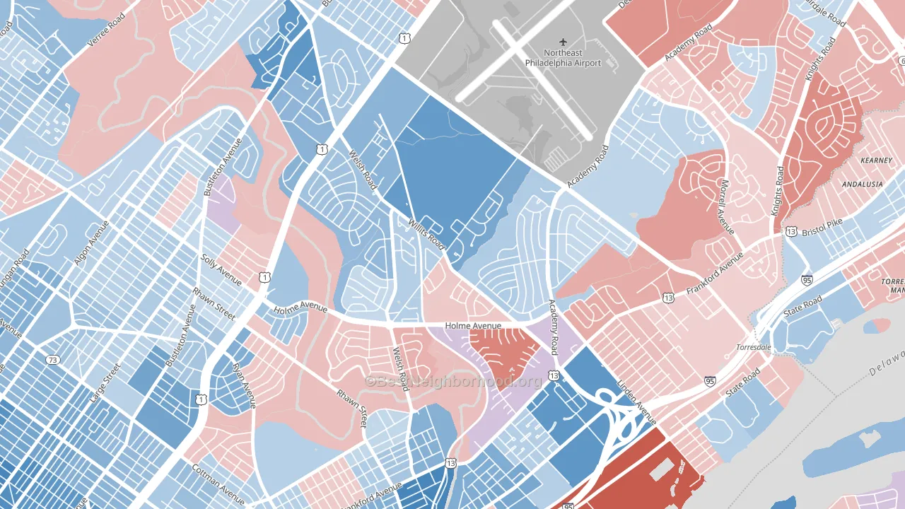 Academy Gardens, Philadelphia, PA block-group political-lean map