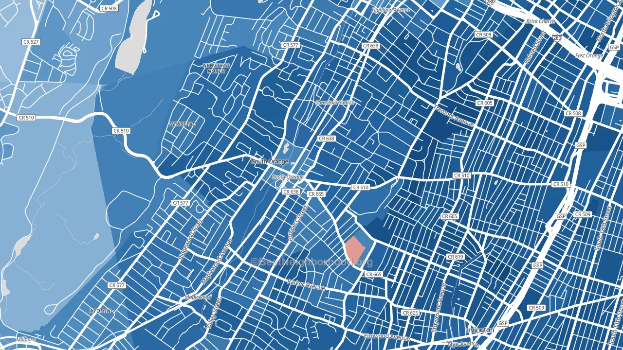 Academy Heights, Orange, NJ block-group political-lean map