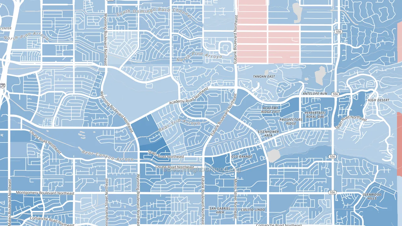 Academy Hills Park, Albuquerque, NM block-group political-lean map