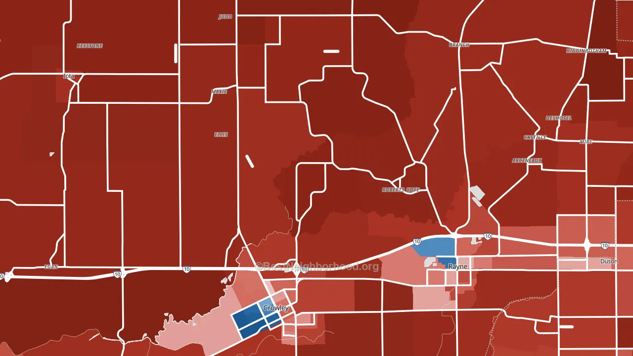 Acadia Parish, LA block-group political-lean map