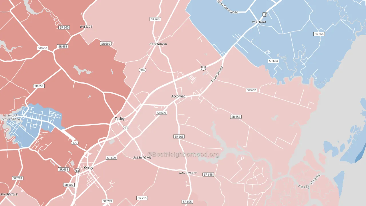 Accomac, VA block-group political-lean map