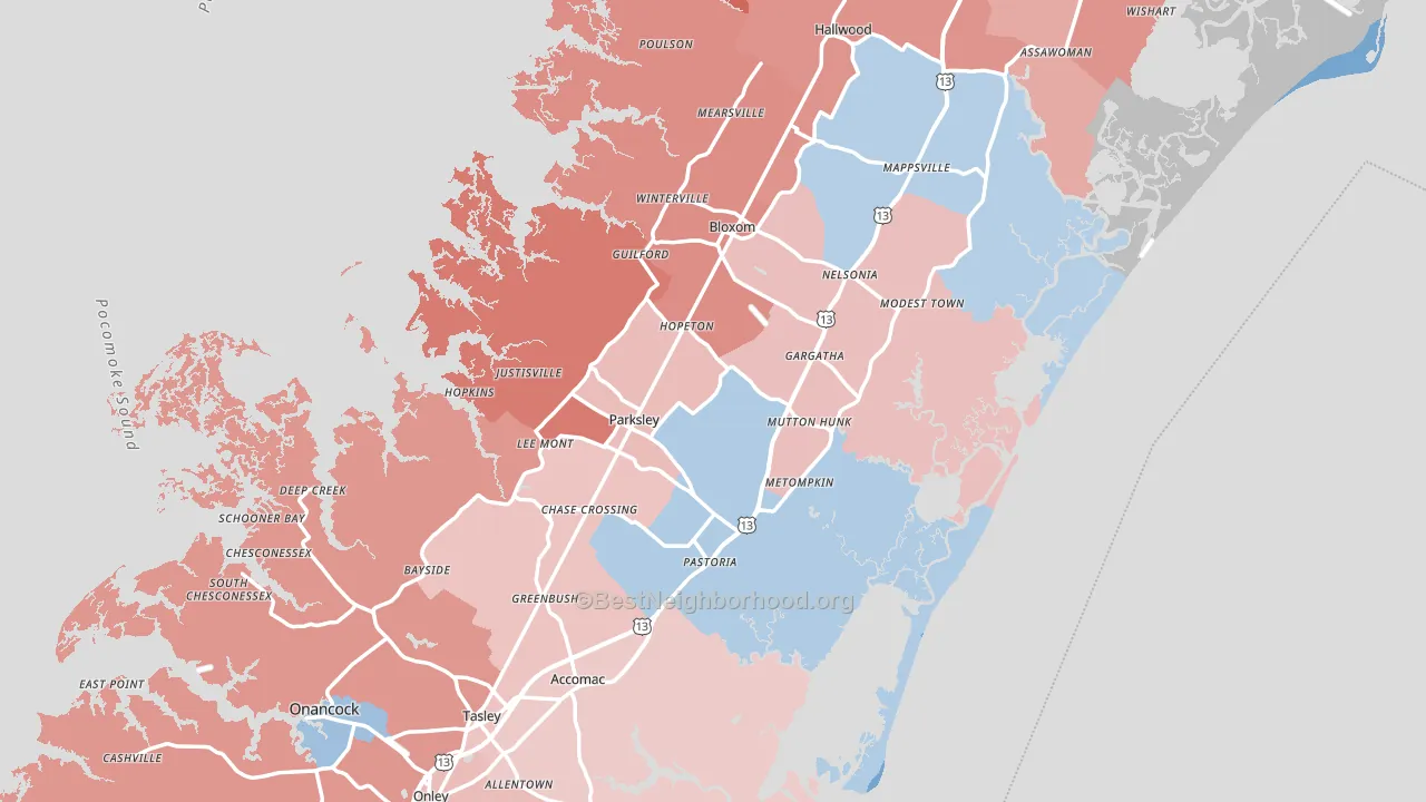 Accomack County, VA block-group political-lean map