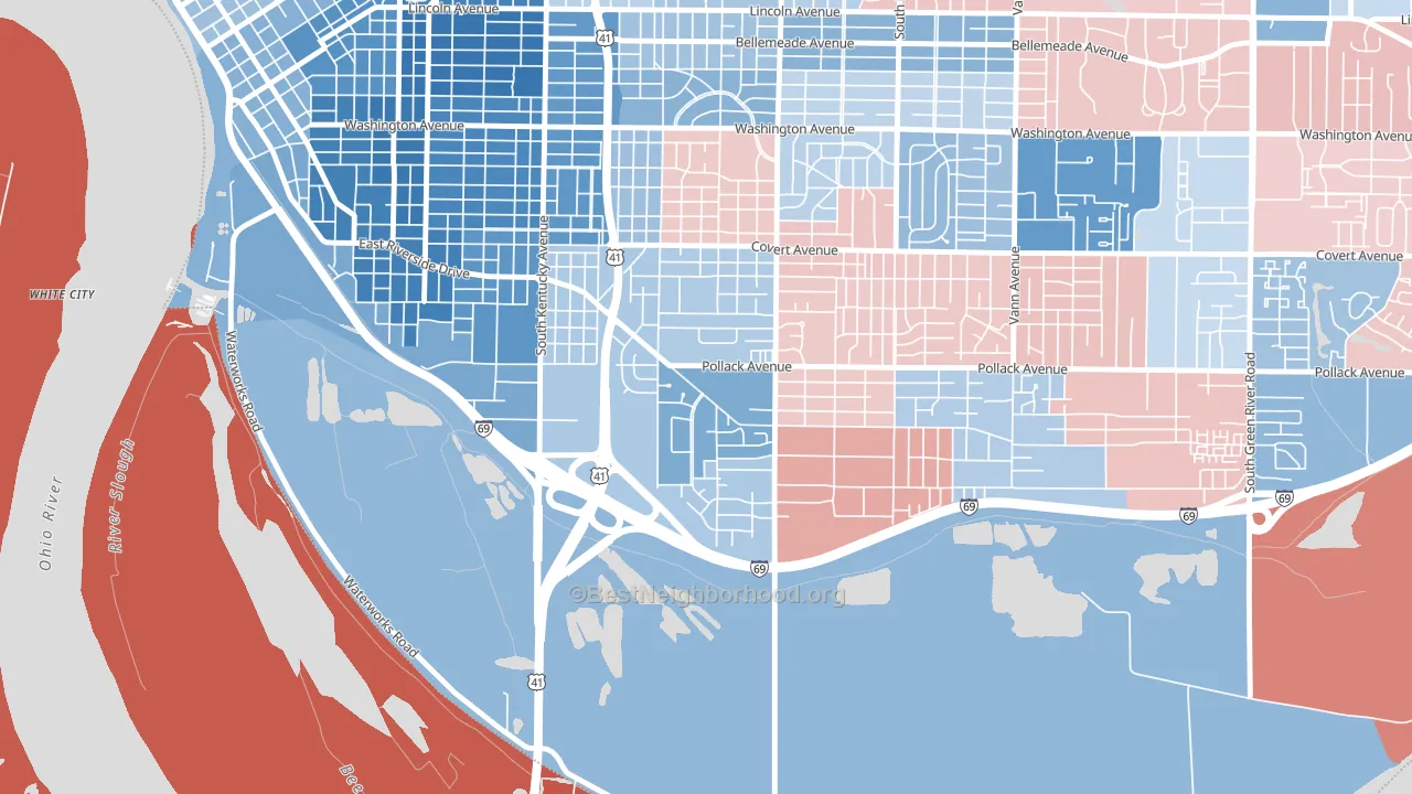A.C.T., Evansville, IN block-group political-lean map