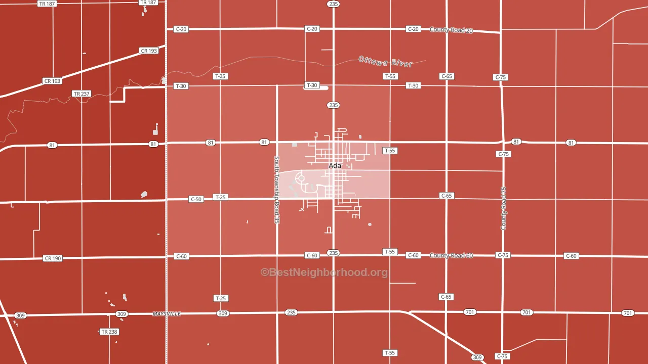 Ada, OH block-group political-lean map