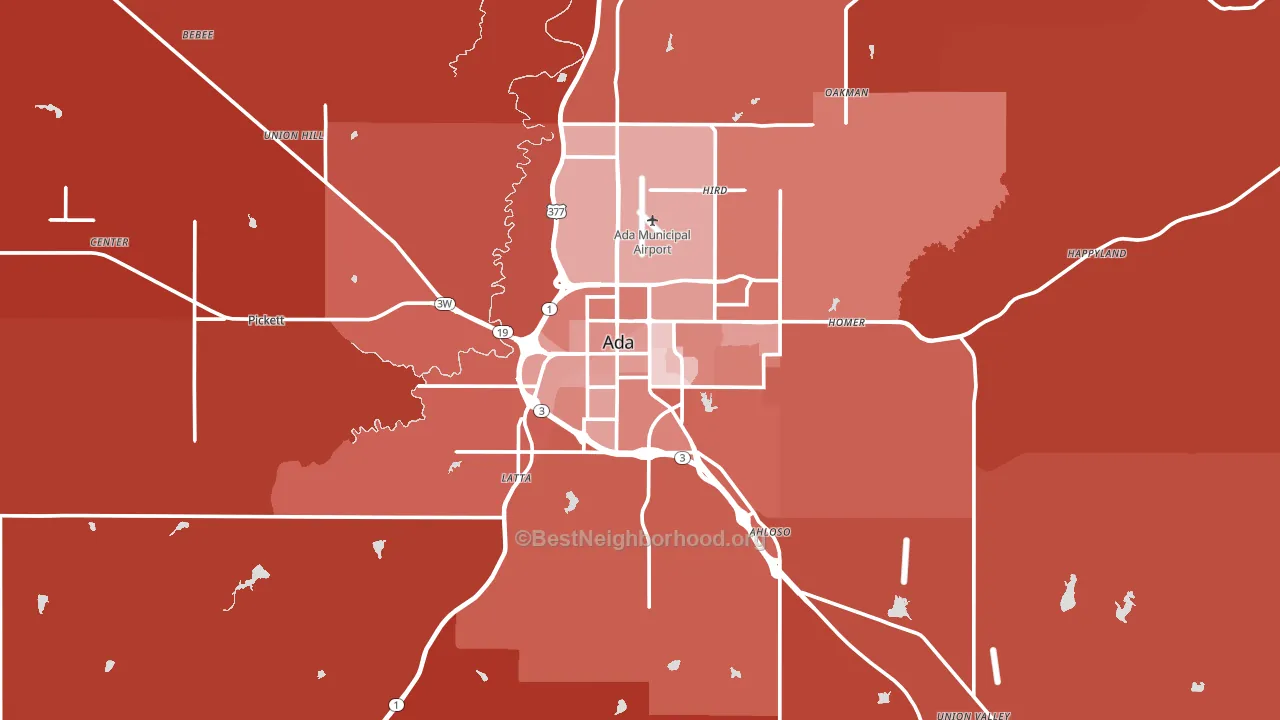 Ada, OK block-group political-lean map