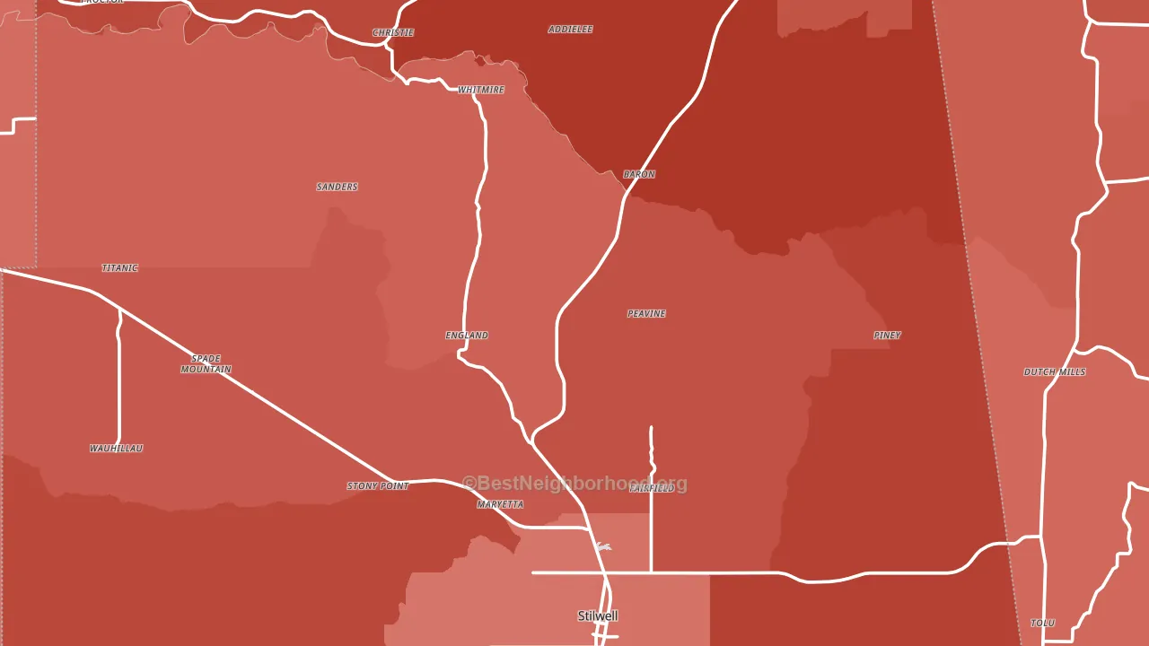 Adair County, OK block-group political-lean map