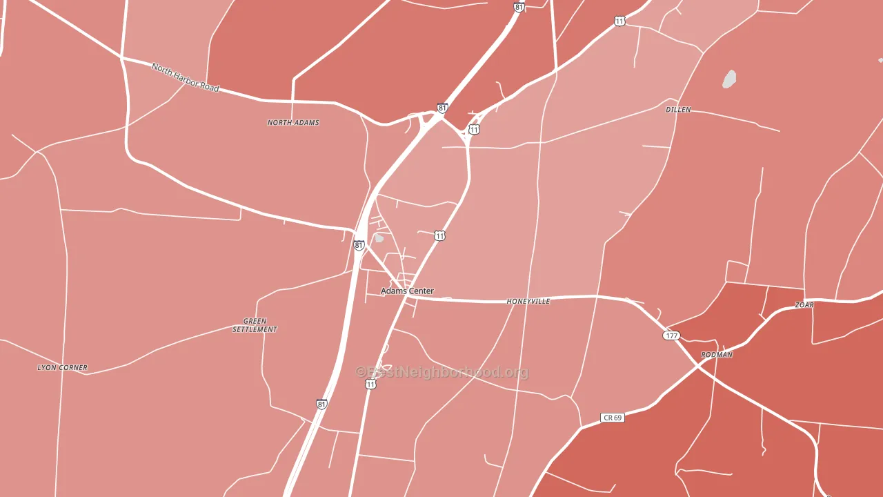 Adams Center, NY block-group political-lean map
