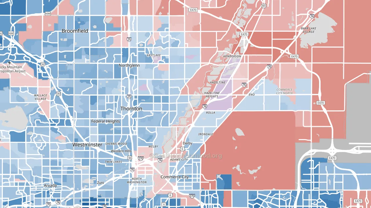 Adams County, CO block-group political-lean map