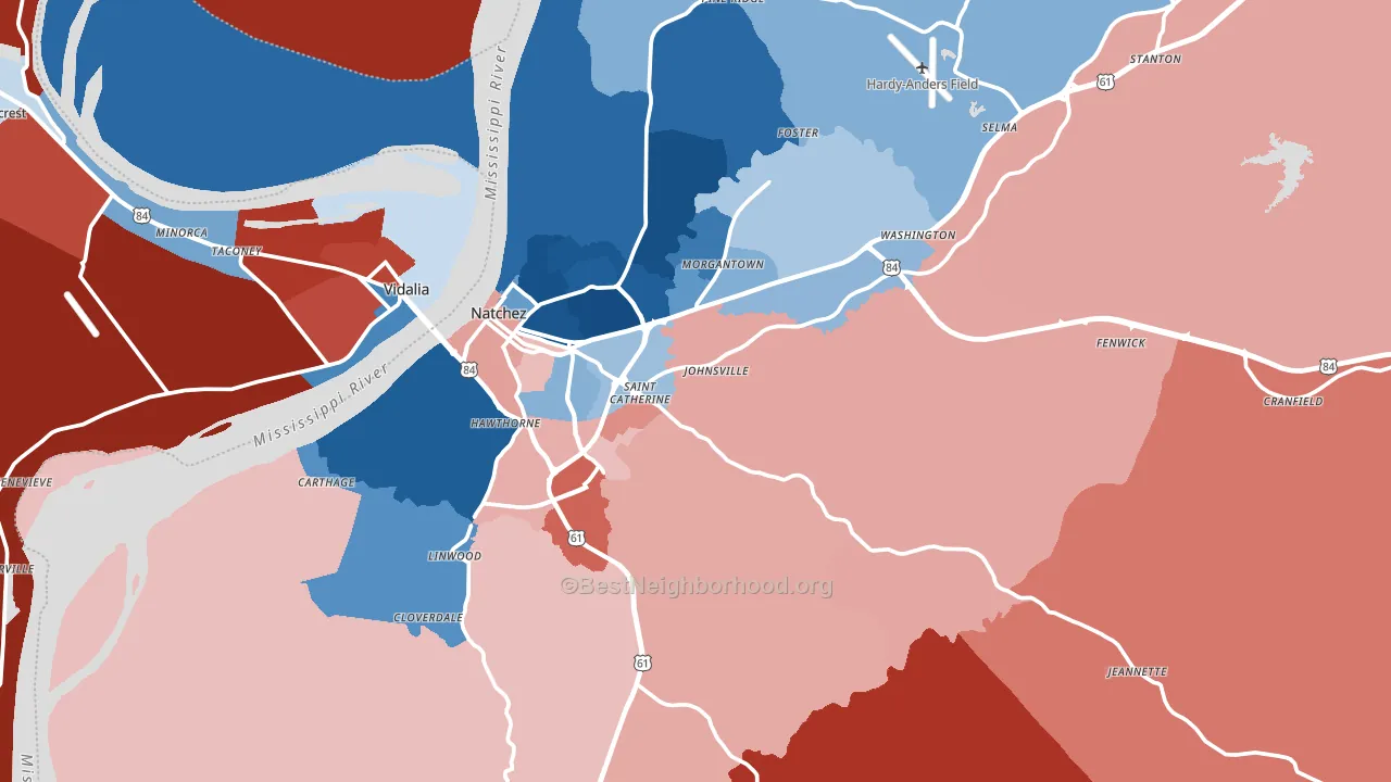 Adams County, MS block-group political-lean map