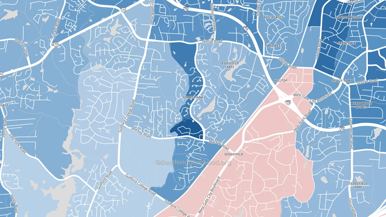 Adams Farm, Greensboro, NC block-group political-lean map