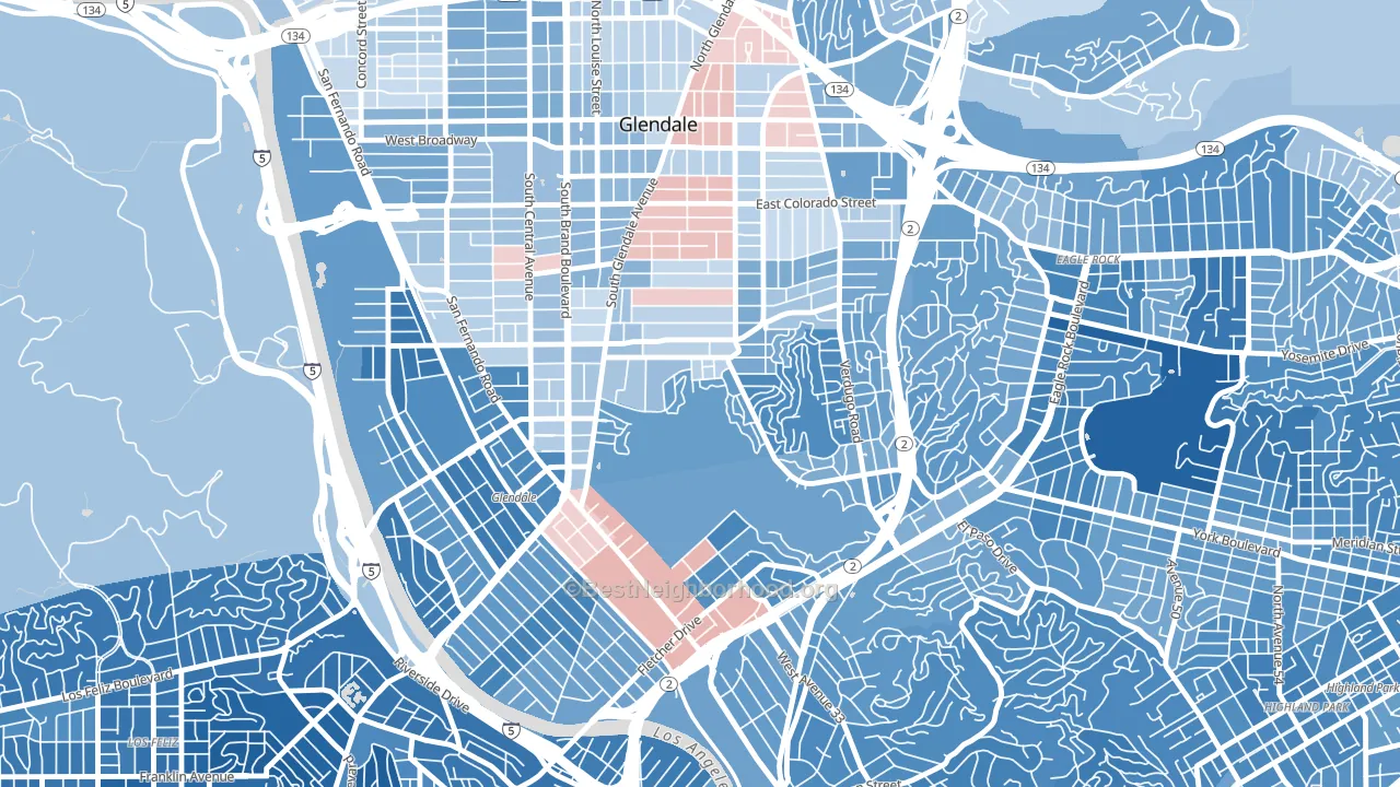Adams Hill, Glendale, CA block-group political-lean map