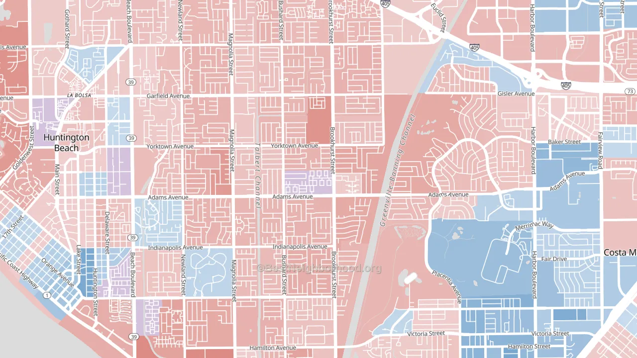 Adams, Huntington Beach, CA block-group political-lean map