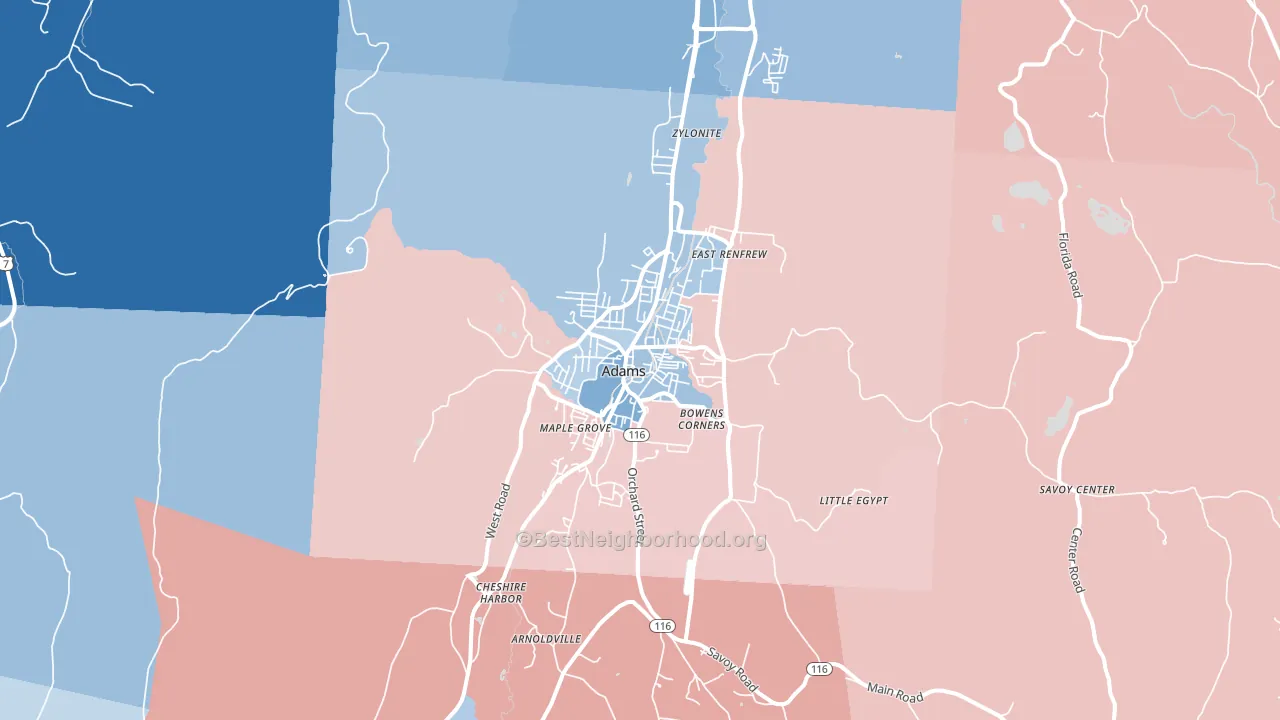 Adams, MA block-group political-lean map