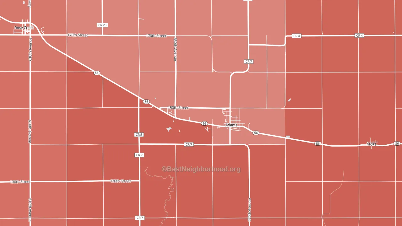 Adams, MN block-group political-lean map