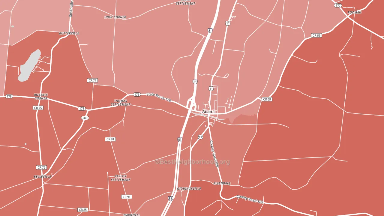 Adams, NY block-group political-lean map