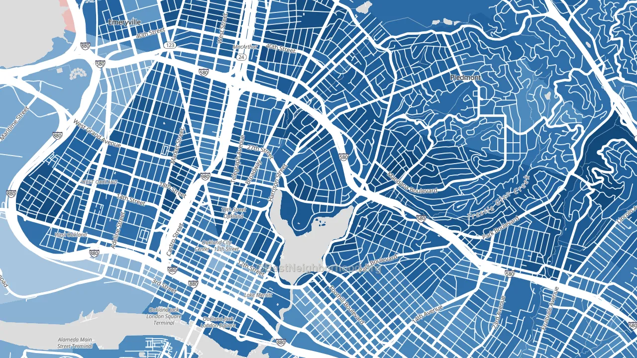 Adams Point, Oakland, CA block-group political-lean map