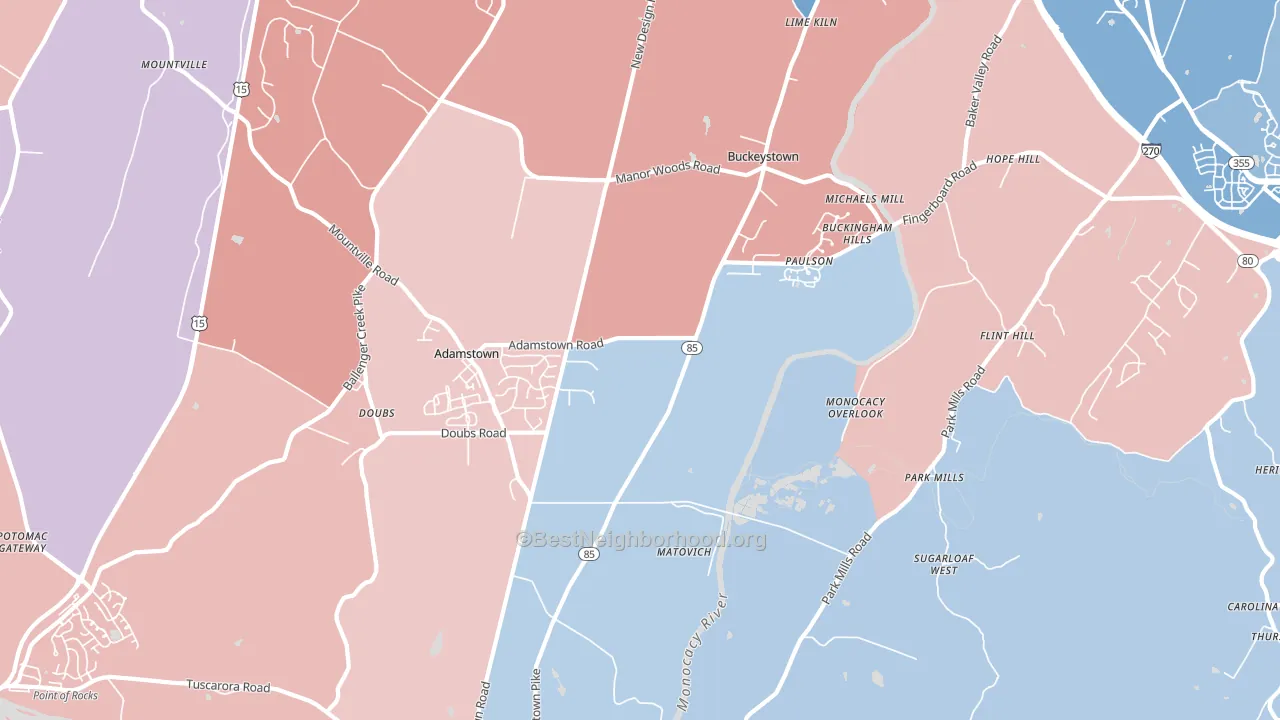 Adamstown, MD block-group political-lean map