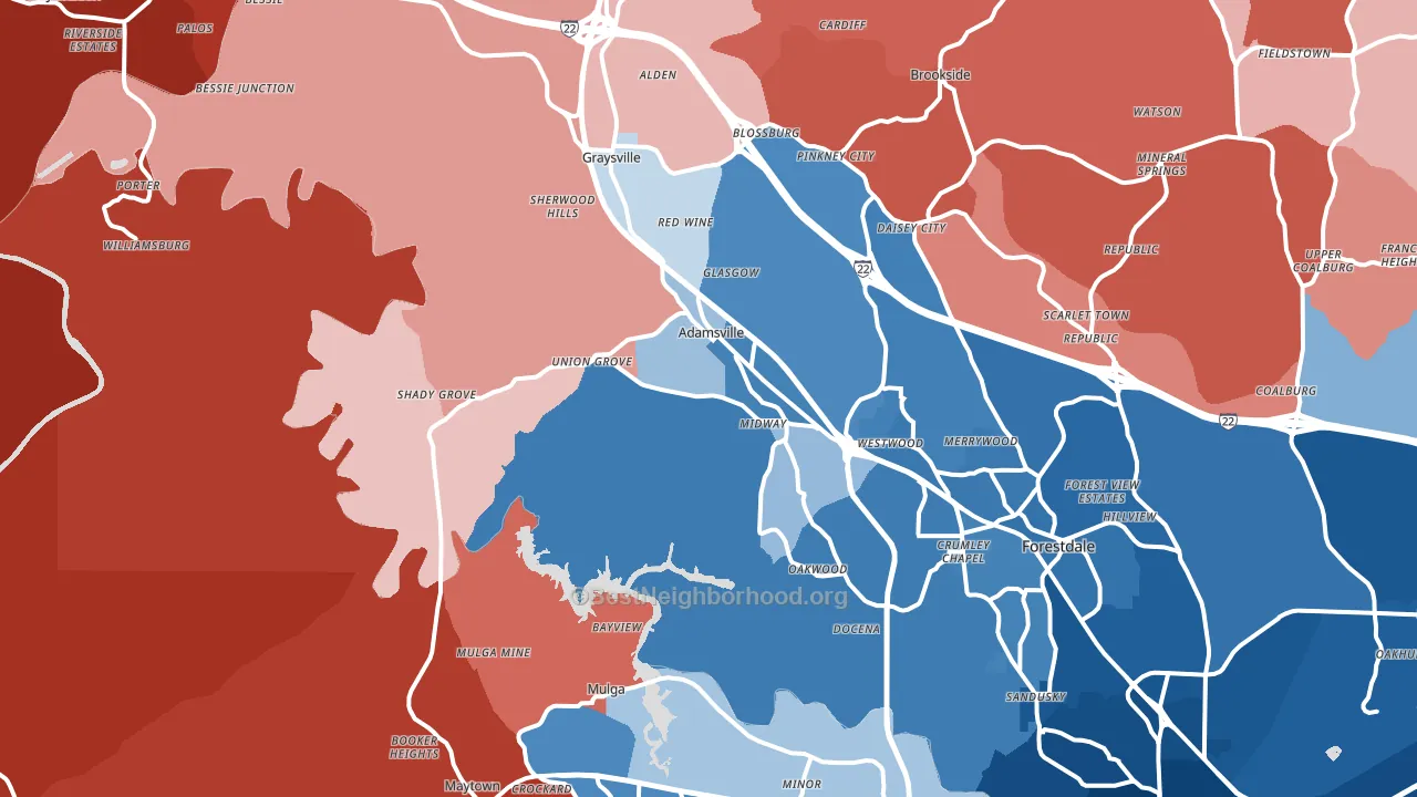 Adamsville, AL block-group political-lean map