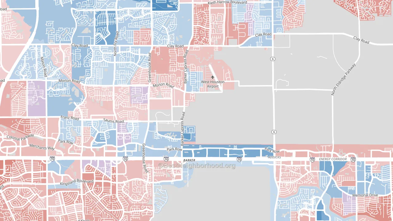 Addicks-Park ten, Houston, TX block-group political-lean map