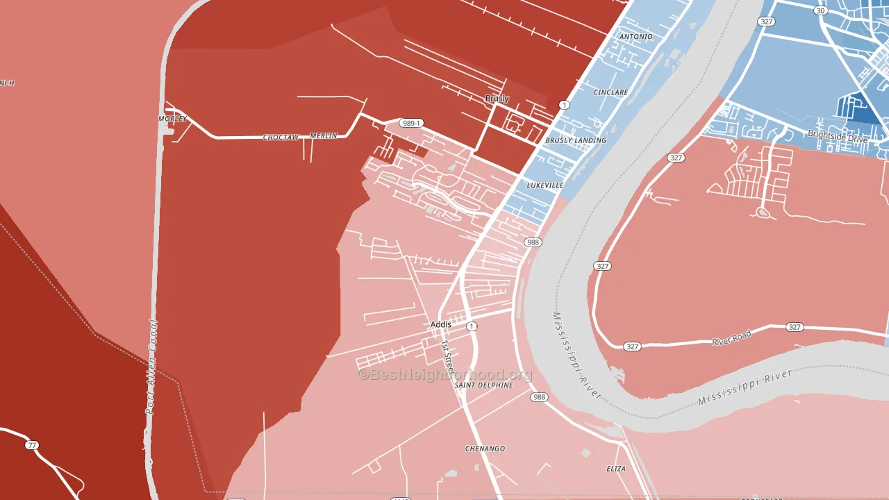 Addis, LA block-group political-lean map