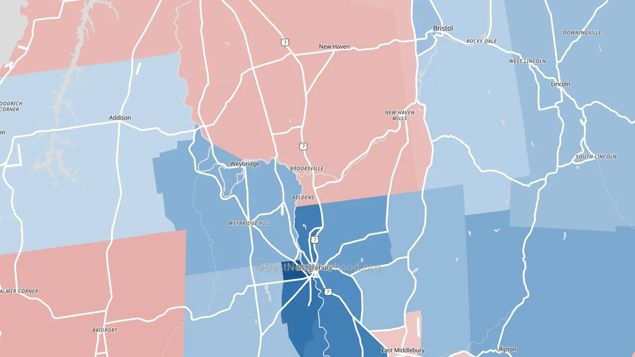 Addison County, VT block-group political-lean map