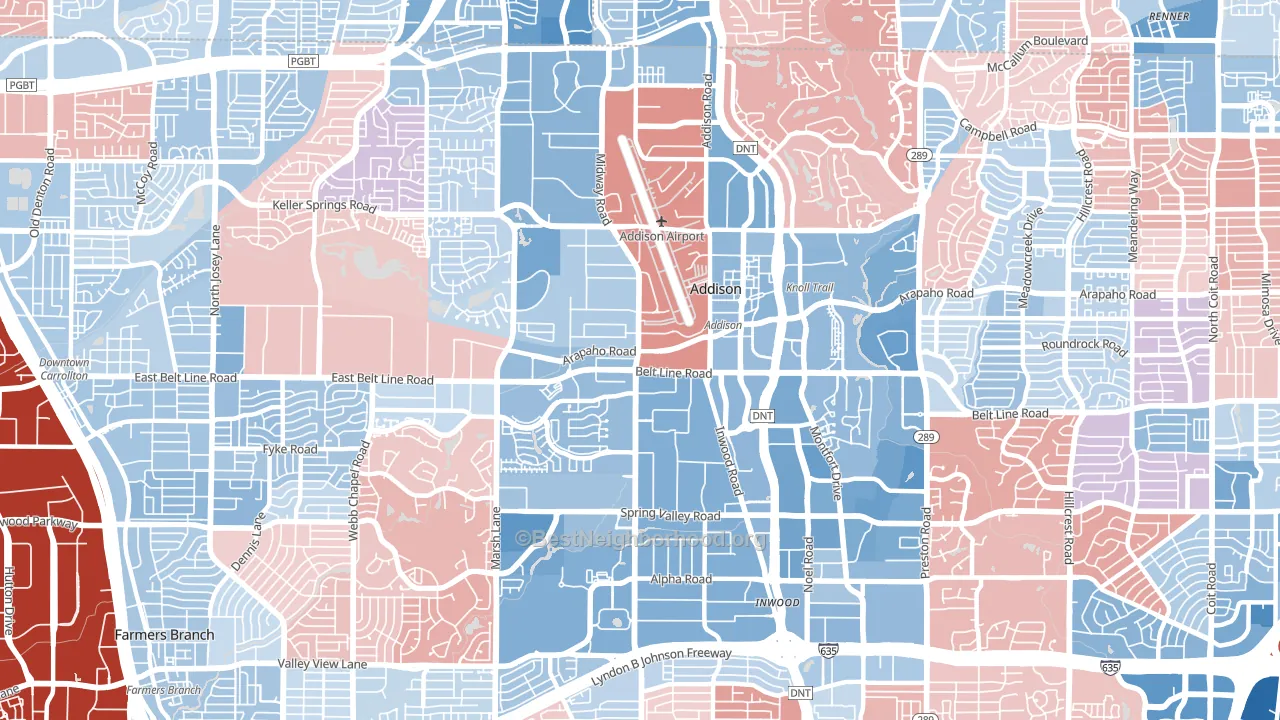 Addison, TX block-group political-lean map