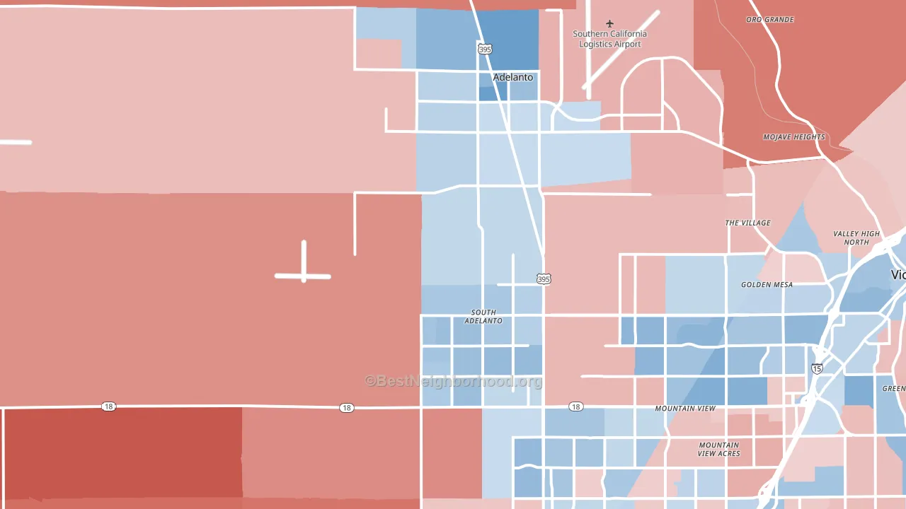 Adelanto, CA block-group political-lean map