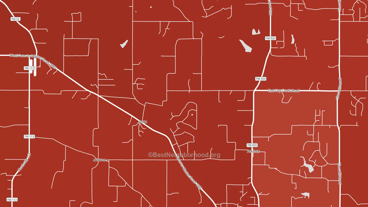 Adell, TX block-group political-lean map