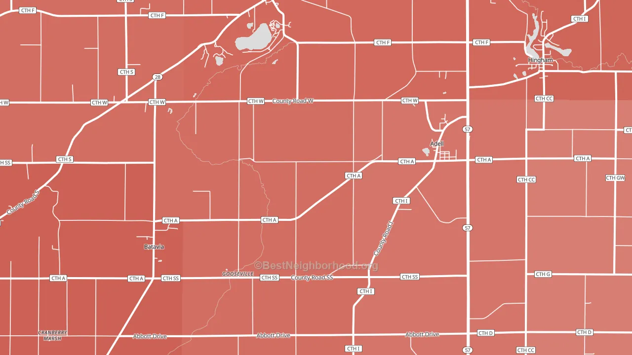 Adell, WI block-group political-lean map