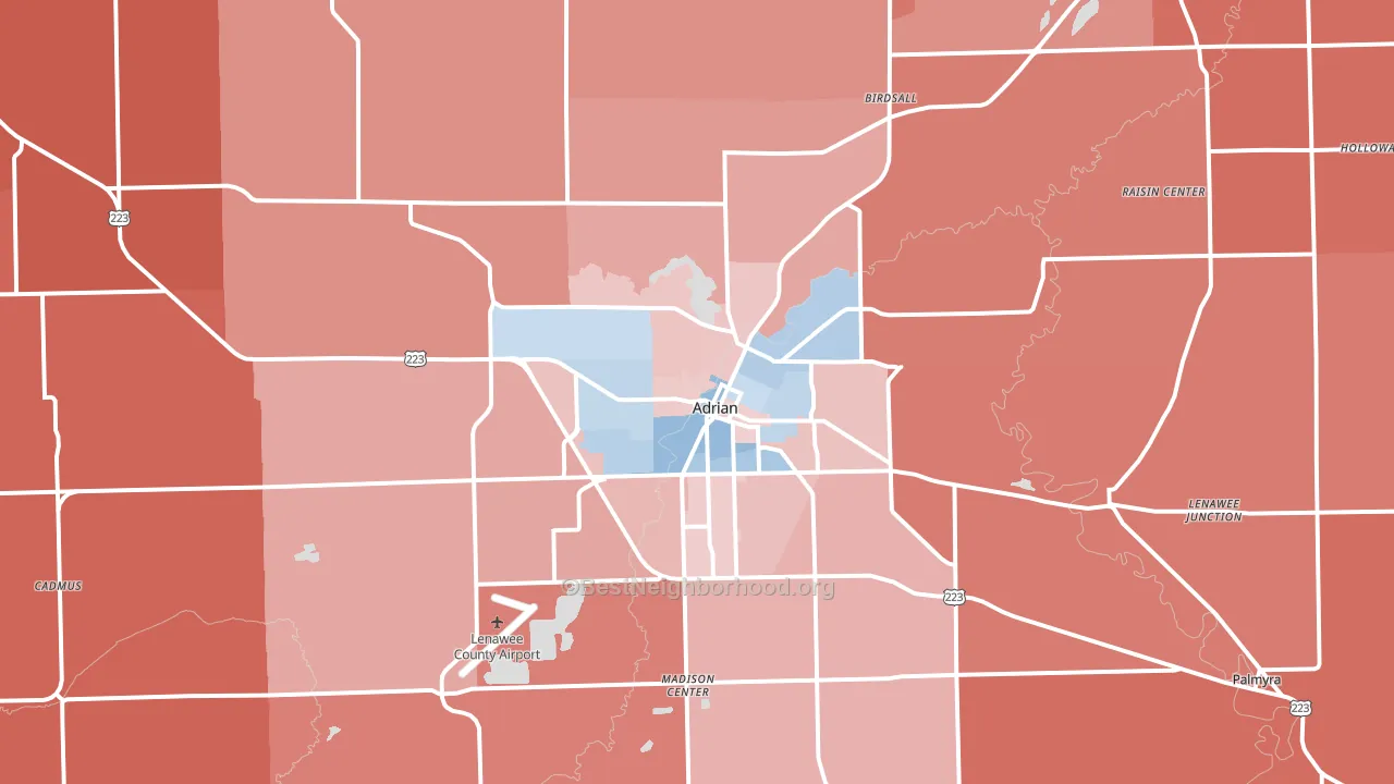 Adrian, MI block-group political-lean map