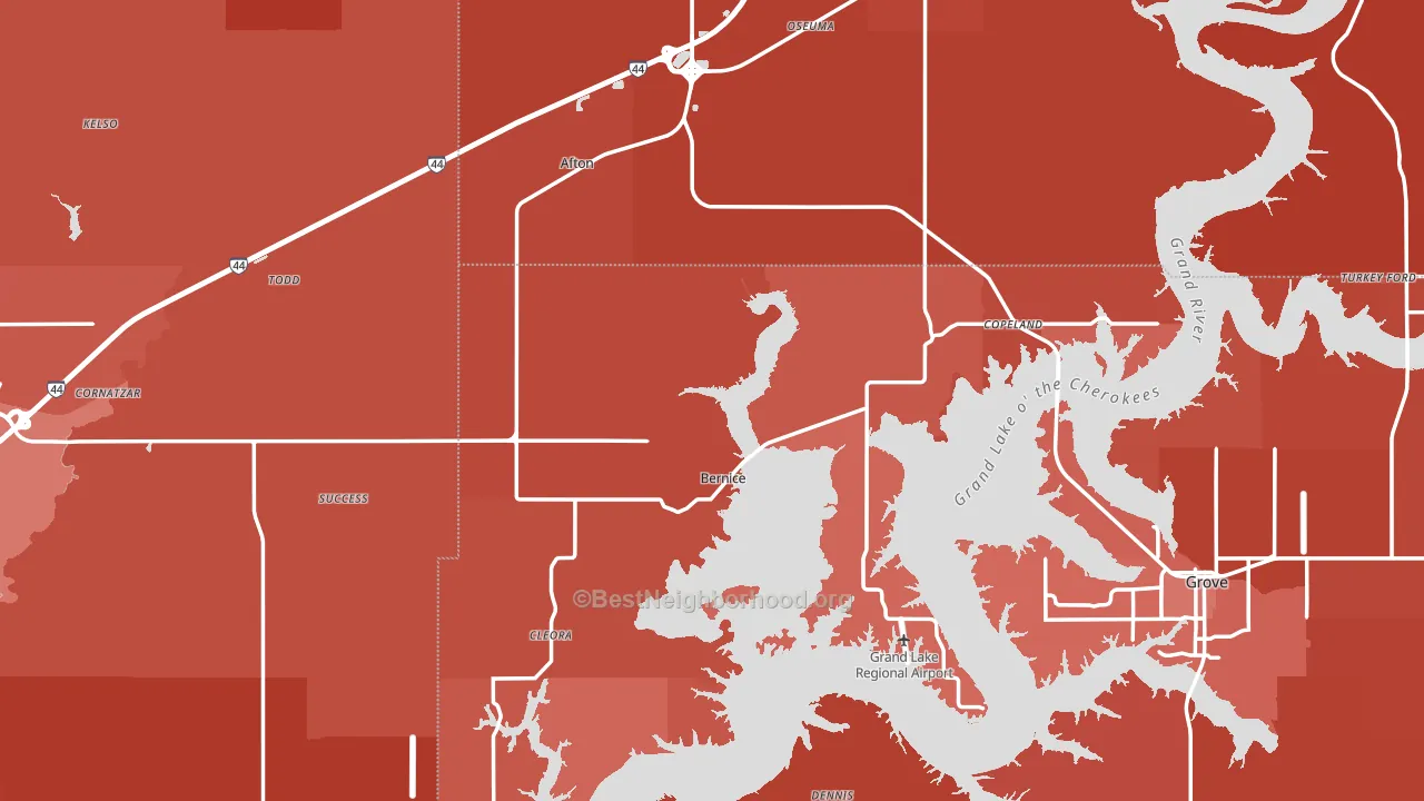 Afton, OK block-group political-lean map