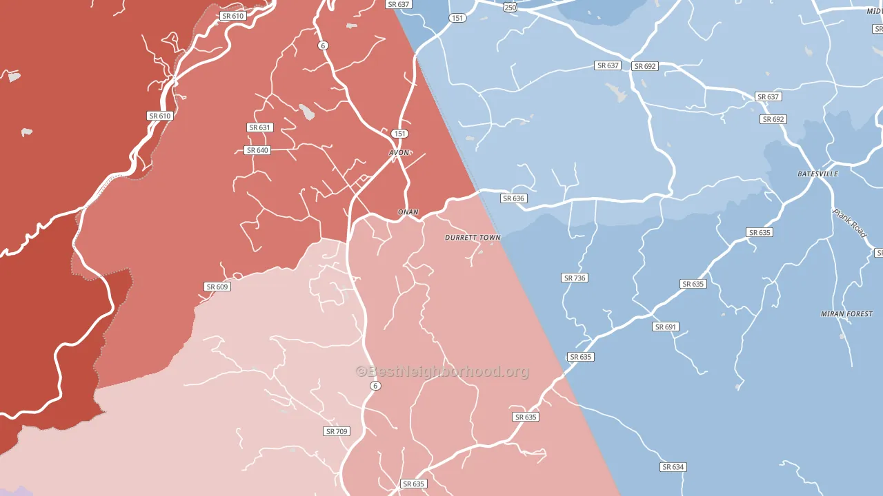 Afton, VA block-group political-lean map