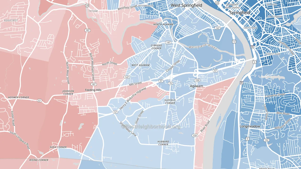 Agawam Town, MA block-group political-lean map